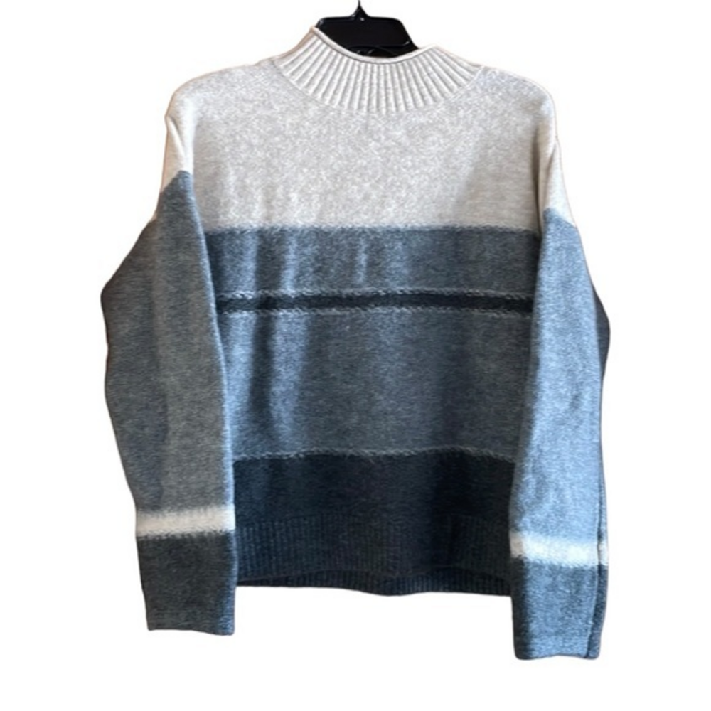 Universal Thread Mock Neck Sweater Grey Cream Stripe‎ Womens Small Knit Pullover